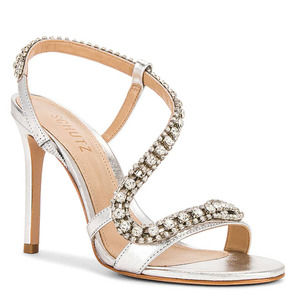 SCHUTZ Court Heels Prata Silver Jewels Size 7.5 Bridal Strappy Shoes Wedding